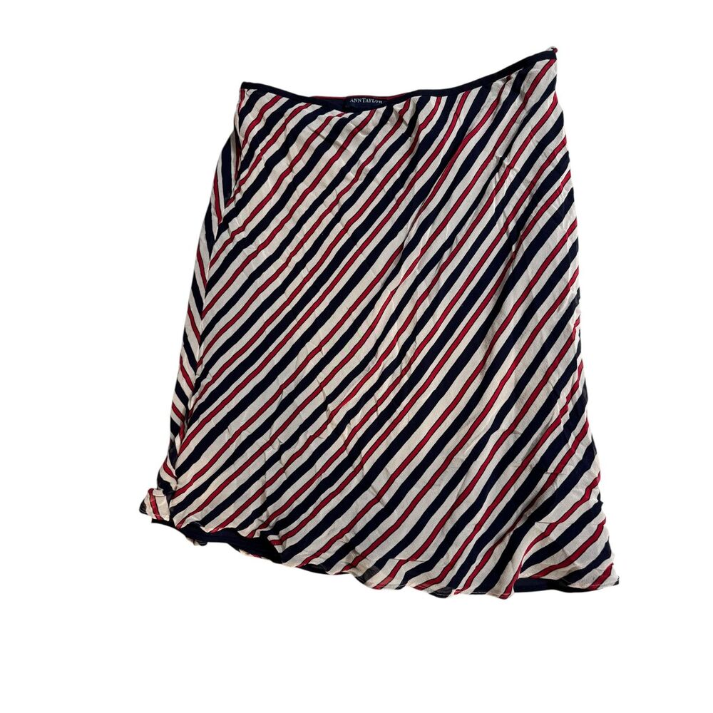 Vintage Ann Taylor Skirt Size 10 Navy Red Stripe Bias Cut Office Y2K